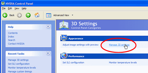 Graphics card settings